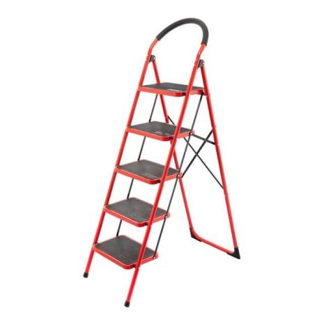 Стремянка стальная, 5 ступеней, 380×260 мм, высота: 1617 мм, высота до платформы: 1215 мм INTERTOOL LT-0039