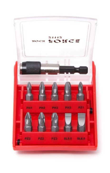 Набор бит с битодержателем 11 предметов, 1/4" (PH1,2,3 PZ1,2,3, SL5.5, 6.5) ROCKFORCE FORSAGE RF-21112