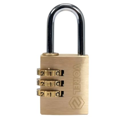 Кодовый замок навесной: латунный корпус 25x10,2x30,4 мм, стальная дуга 22x12x4 мм Vorel 77606 Кодовый замок навесной: латунный корпус 25x10,2x30,4 мм, стальная дуга 22x12x4 мм Vorel 77606