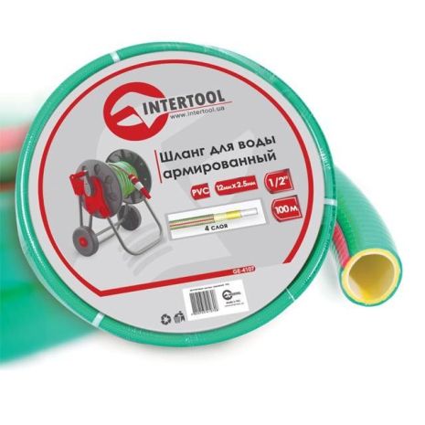 Шланг для воды 4-х слойный, 1/2", 100 м, армированный, PVC INTERTOOL GE-4107