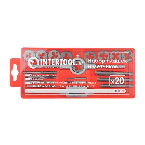 Набір плашок і мітчиків, 20 од., M3-M12 INTERTOOL SD-8020
