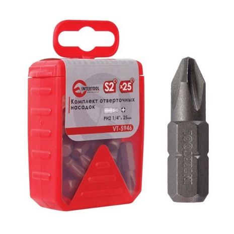 Комплект отверточных насадок PH2 1/4"x 25 мм - 25 шт. INTERTOOL VT-5946 Комплект отверточных насадок PH2 1/4"x 25 мм - 25 шт. INTERTOOL VT-5946