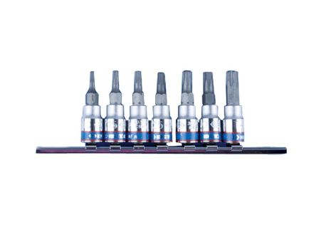 Набор TORX 1/4" с отверстием 7 ед. в держателе (на планке) KING TONY 2107PR