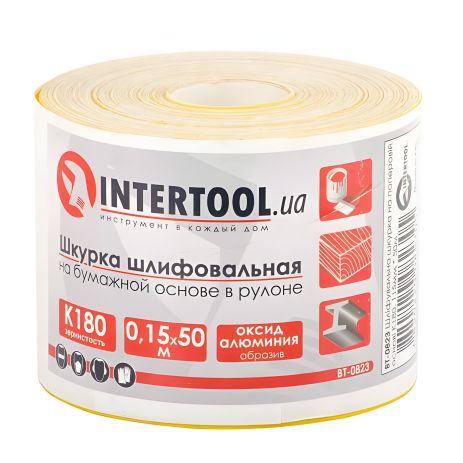 Шкурка шлифовальная, бумажная основа, К180, 115 мм × 50 м INTERTOOL BT-0823