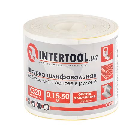 Шкурка шліфувальна, паперова основа, К320, 115 мм × 50 м INTERTOOL BT-0826