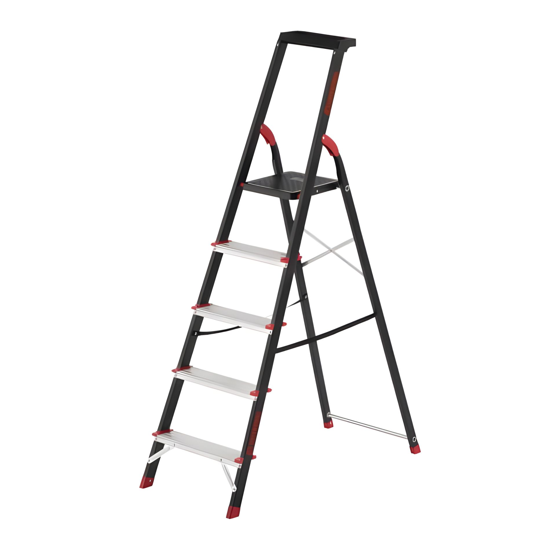 Стальная стремянка, 5 ступеней, лоток для инвентаря, высота: 1568 мм, высота до платформы: 1064 мм, 150 кг INTERTOOL LT-0055 Стальная стремянка, 5 ступеней, лоток для инвентаря, высота: 1568 мм, высота до платформы: 1064 мм, 150 кг INTERTOOL LT-0055