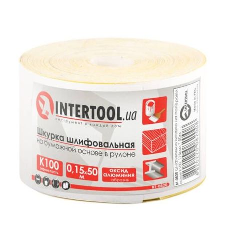 Шкурка шліфувальна, паперова основа, К100, 115 мм × 50 м INTERTOOL BT-0820