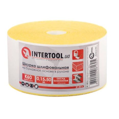 Шкурка шліфувальна, паперова основа, К60, 115 мм × 50 м INTERTOOL BT-0816