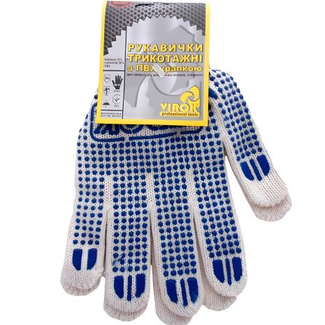 Трикотажні рукавички білі з ПВХ-точкою (70% бавовна, 30% поліестер), розмір 10 Virok 83V004