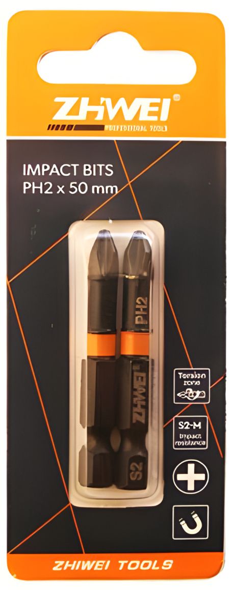 Магнитные ударные биты РН2х50 мм (2 шт.) ZHWEI ZPH-50