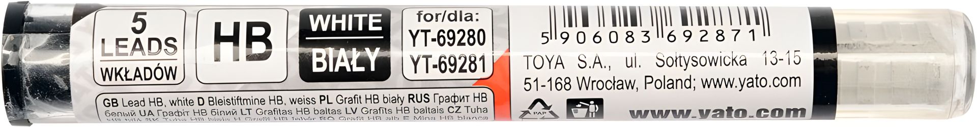 Білий грифель для автоолівця HB 5 шт, 110 мм Yato YT-69287 Білий грифель для автоолівця HB 5 шт, 110 мм Yato YT-69287