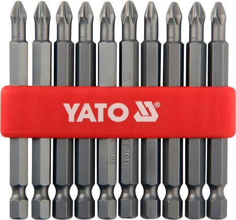 Набор отверточных насадок 1/4" PH2 75 мм 10 шт., Yato YT-0480