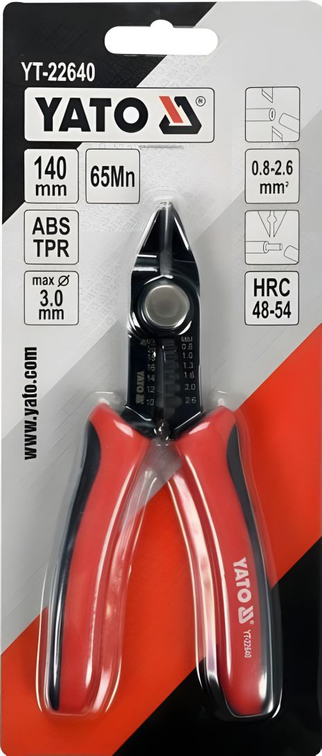 Бокорезы для электропроводки 140 мм, AWG 20-10; 0,8-2.6 мм² Yato YT-22640