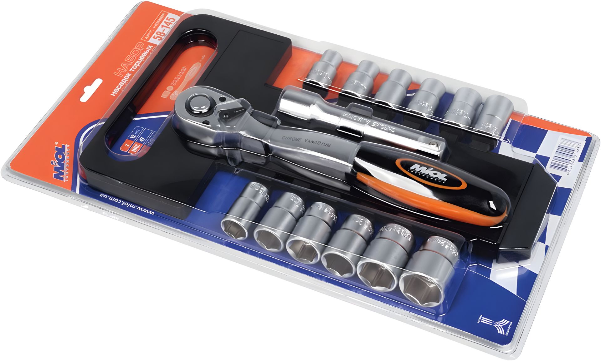 Набор насадок торцевых с трещоткой 1/4" 15 шт. MIOL 58-155 Набор насадок торцевых с трещоткой 1/4" 15 шт. MIOL 58-155