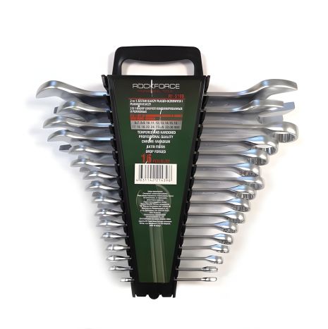 Комбінованих і ріжкових ключів набір, 16 предметів (6х7, 8х9, 10, 11, 12, 13, 14, 15, 16, 17, 18, 19, 22, 24, 27х30, 32х36мм), в пластиковому тримачі ROCKFORCE FORSAGE RF-51