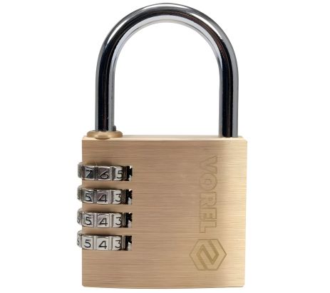 Кодовый навесной замок: латунный корпус 50х13.9х46 мм, стальная дуга 34х32х6 мм. Vorel 77609
