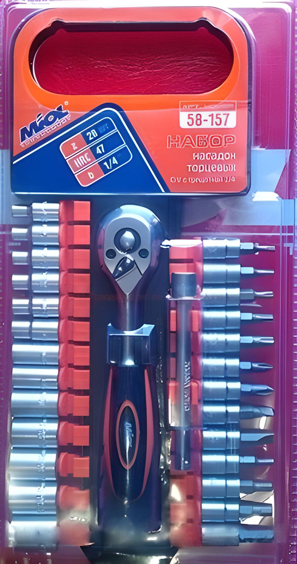 Комплект торцевых насадок с трещоткой 1/4", 28 шт. MIOL 58-157 Комплект торцевых насадок с трещоткой 1/4", 28 шт. MIOL 58-157