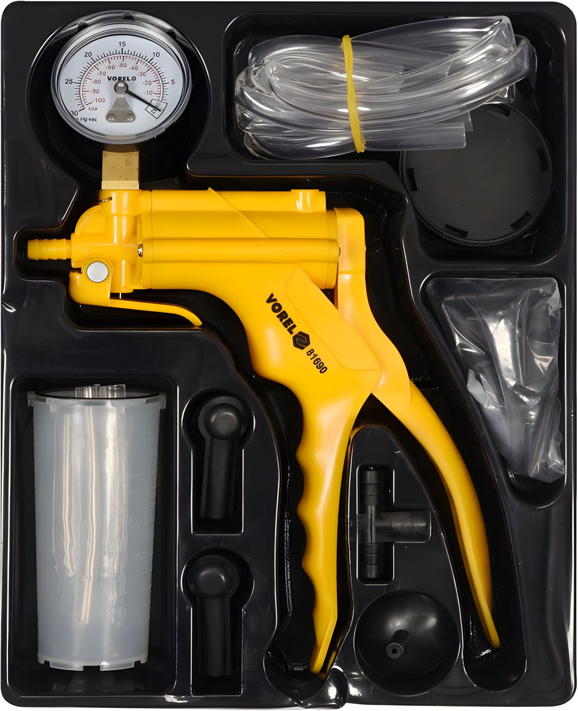 Вакуумна ручна помпа з обладунками, кпл. 16 шт., P=-1-0 Bar Vorel 81690 Вакуумна ручна помпа з обладунками, кпл. 16 шт., P=-1-0 Bar Vorel 81690