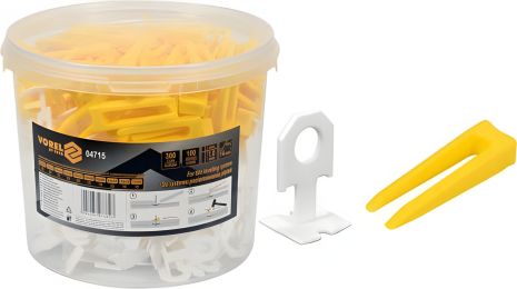 Комплект кліпс 300 шт. та клинів 100 шт. t = 1 мм для вирівнювання керам. плитки; упак. 400 шт Vorel 04715