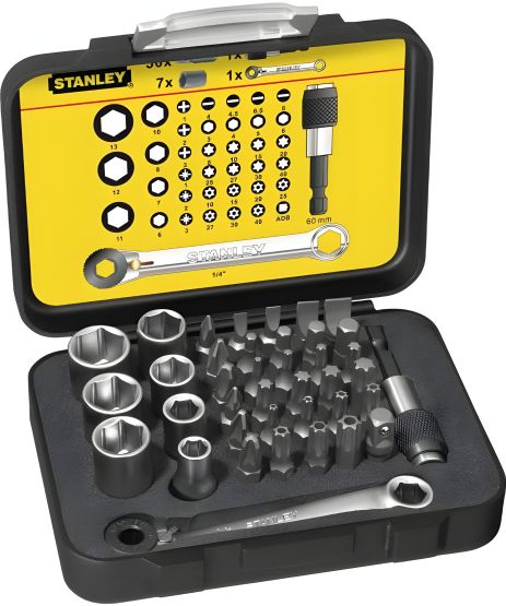 Набір біт "EXPERT LINE", ключ накидний з тріскачкою 1/4"х1/4" 40 од. STANLEY 1-13-907