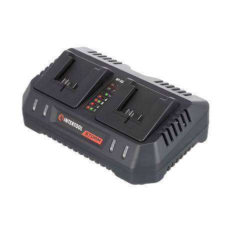 Пристрій зарядний для акумуляторів Li-ion 20 В, струм заряду 4,0+4,0 А, 2 термінали, INTERTOOL WT-0346 Пристрій зарядний для акумуляторів Li-ion 20 В, струм заряду 4,0+4,0 А, 2 термінали, INTERTOOL WT-0346