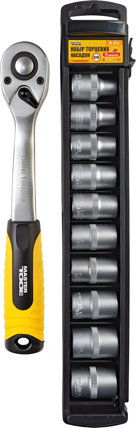 Набір шестигранних торцевих головок ½", 8-19 мм, з тріскачкою 72 зубця, CrV, 11 шт, MASTERTOOL 78-1311