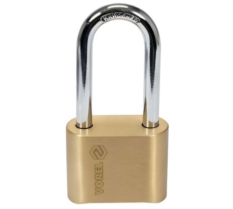 Замок навесной с кодовым замыканием: латунный корпус-52х40х25 мм, стальная дуга-56х25х8 мм Vorel 77618 Замок навесной с кодовым замыканием: латунный корпус-52х40х25 мм, стальная дуга-56х25х8 мм Vorel 77618