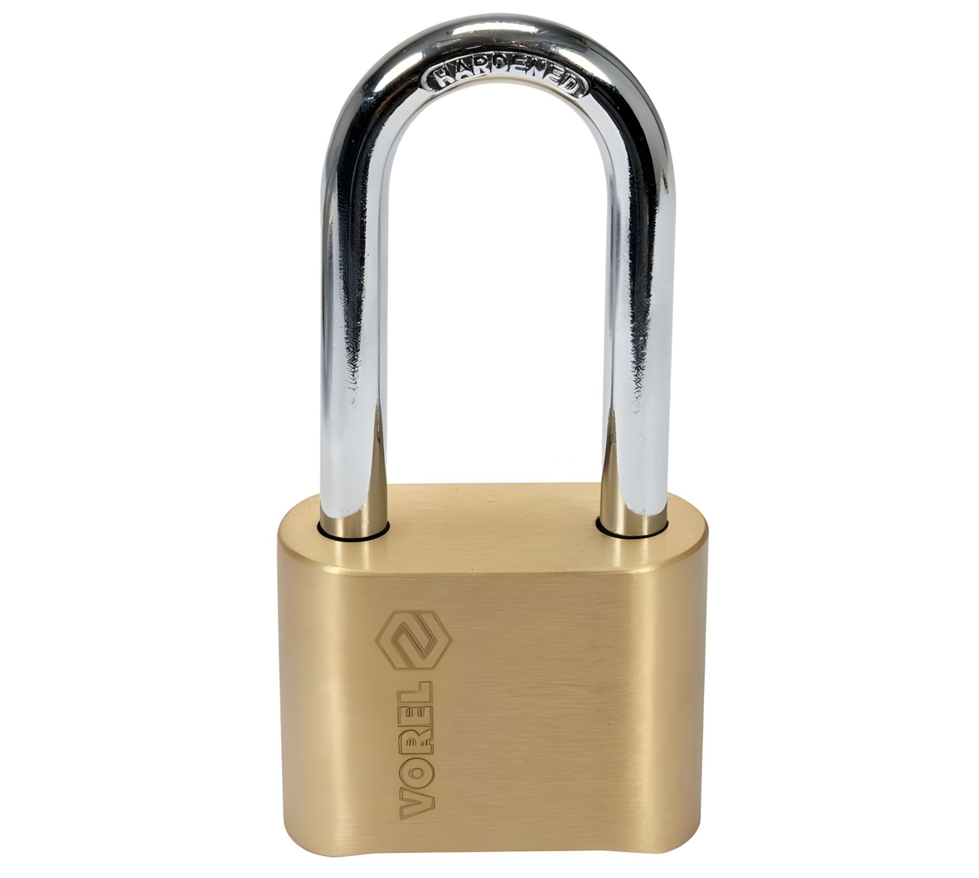 Замок підвісний з кодом: латунний корпус 52х40х25 мм, сталева дуга 56х25х8 мм Vorel 77618 Замок підвісний з кодом: латунний корпус 52х40х25 мм, сталева дуга 56х25х8 мм Vorel 77618