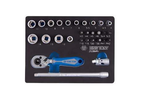 Набір торцевих головок 1/4"DR, 29 предметів (EVA ложемент), KING TONY 9-2528MRV