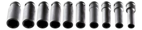 Набор длинных ударных шестигранных головок, 1/2, из стали CrMo, 10 штук, в пластмассовой коробке NEO 12-107