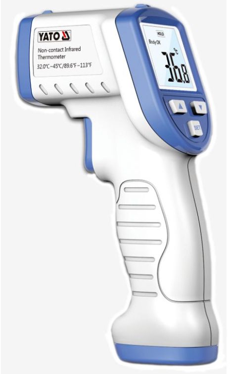Термометр бесконтактный инфракрасный: дистанция- 2-5 см, t = 32-45 ° С, автовимк.- 15 с, 2 x 1.5 В Yato ZP-0149