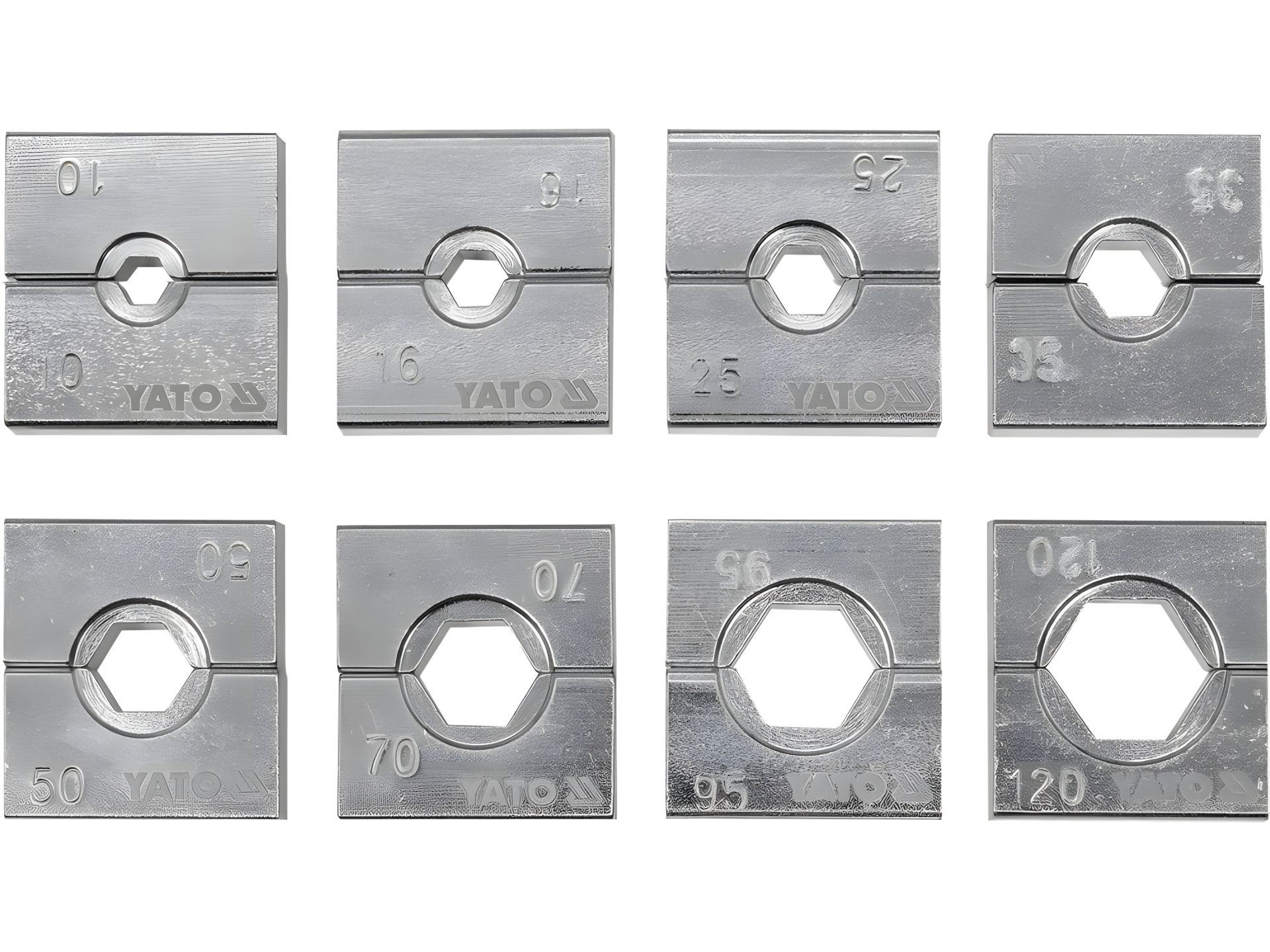 Матрицы сменные для клещей с губками 10, 16, 25, 35, 50, 70, 95, 120 мм², 8 элем. Yato YT-22863 Матрицы сменные для клещей с губками 10, 16, 25, 35, 50, 70, 95, 120 мм², 8 элем. Yato YT-22863
