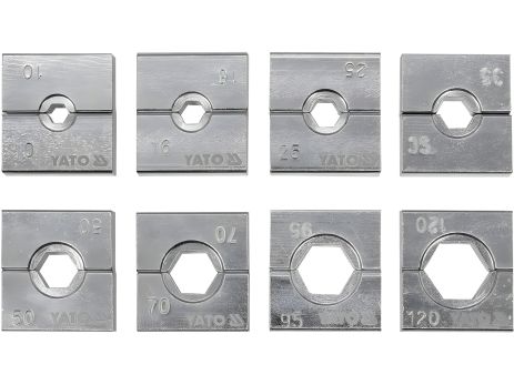 Матрицы сменные для клещей с губками 10, 16, 25, 35, 50, 70, 95, 120 мм², 8 элем. Yato YT-22863 Матрицы сменные для клещей с губками 10, 16, 25, 35, 50, 70, 95, 120 мм², 8 элем. Yato YT-22863