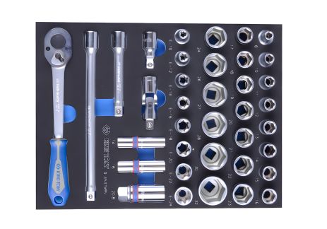 Набір торцевих головок 1/2" з інструментами, в ложементі, 37 предметів, KING TONY 9-4537MRV