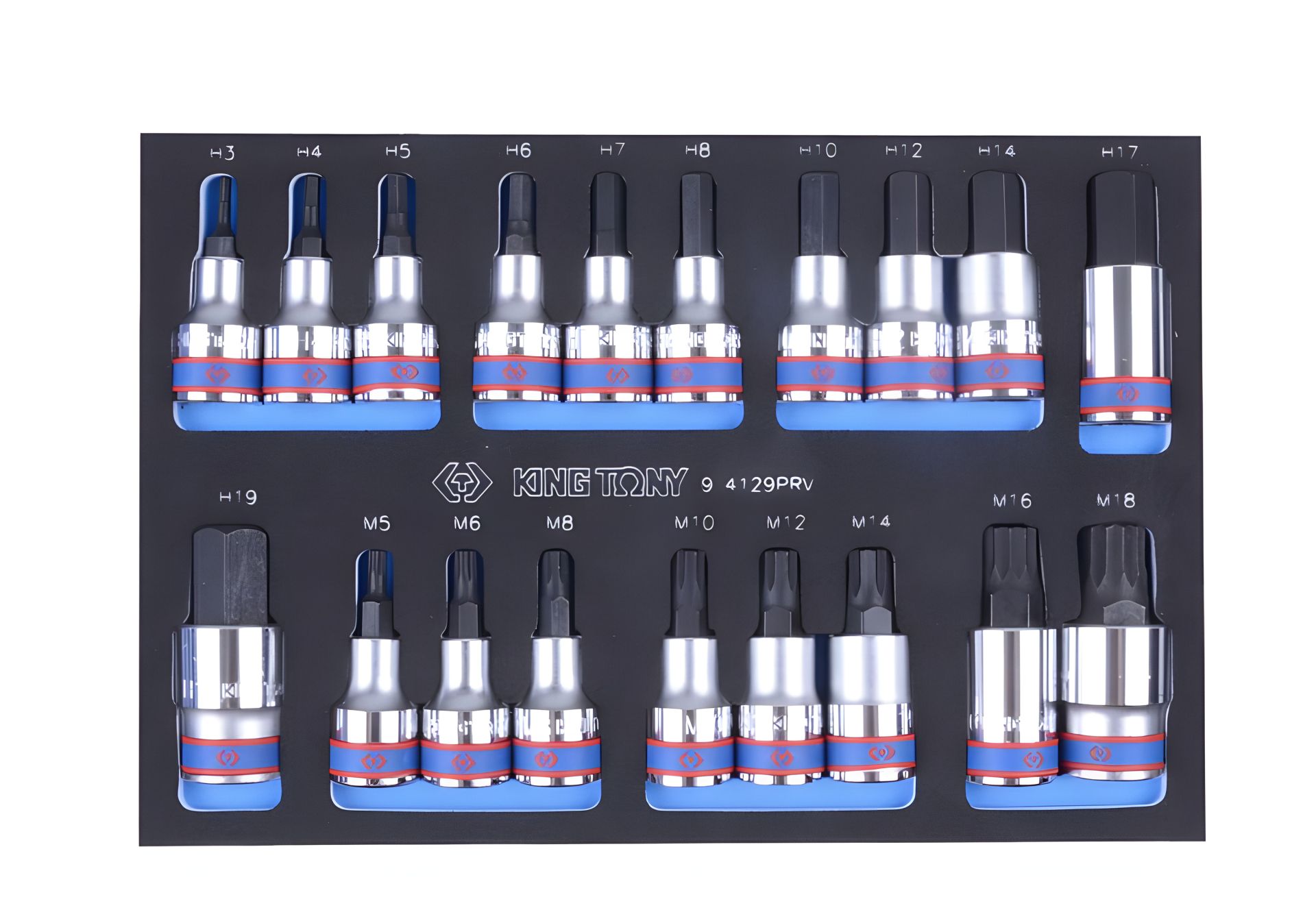 Комплект насадок HEX и SPLINE с ложементом, 19 шт. KING TONY 9-4129PRV Комплект насадок HEX и SPLINE с ложементом, 19 шт. KING TONY 9-4129PRV