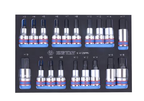 Набір торцевих насадок HEX та SPLINE, ложемент, 19 інструментів KING TONY 9-4129PRV Набір торцевих насадок HEX та SPLINE, ложемент, 19 інструментів KING TONY 9-4129PRV