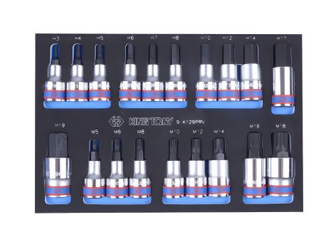 Набір торцевих насадок HEX та SPLINE, ложемент, 19 інструментів KING TONY 9-4129PRV Набір торцевих насадок HEX та SPLINE, ложемент, 19 інструментів KING TONY 9-4129PRV
