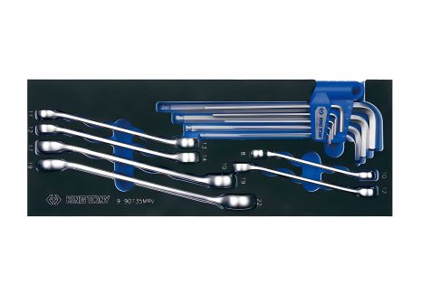 Набір розрізних ключів та Г-подібних шестигранників у ложементі, 15 інструм. KING TONY 9-90135MRV