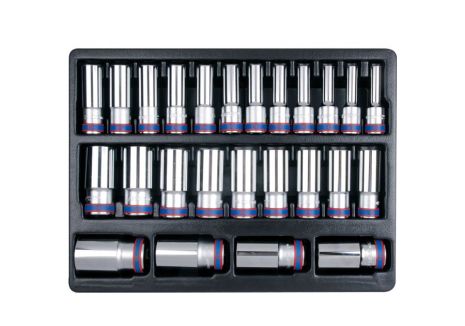 25PC.1/2"DR.DEEP SOCKET METRIC 12PT FOR TOOL TROLLEY KING TONY 9-4235MR