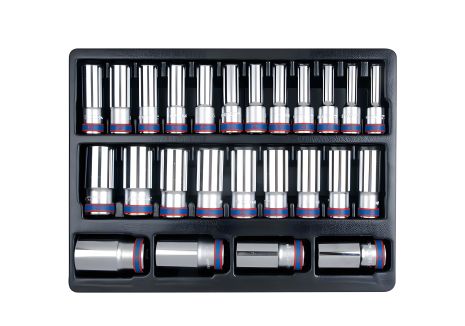 Набор глубоких метрических головок 25PC.1/2"DR. 12PT для тележки KING TONY 9-4235MR Набор глубоких метрических головок 25PC.1/2"DR. 12PT для тележки KING TONY 9-4235MR