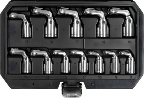 Торцевые ключи на шарнире, открытые: к квадрату 3/8" М8-19, 12 шт Yato YT-38550