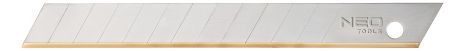 Змінні леза, що відламуються, 9 мм, 10 шт., товщина 0.4 мм, ріжуча кромка з титановим покриттям NEO 64-220 Змінні леза, що відламуються, 9 мм, 10 шт., товщина 0.4 мм, ріжуча кромка з титановим покриттям NEO 64-220