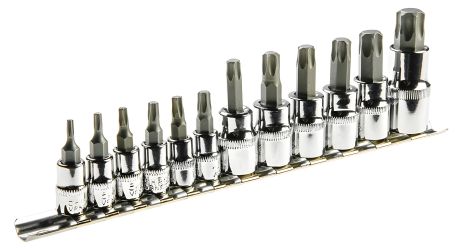 Набор сменных головок и насадок Torx 1/4", 3/8", 1/2", 12 шт. Topex 39D342 Набор сменных головок и насадок Torx 1/4", 3/8", 1/2", 12 шт. Topex 39D342