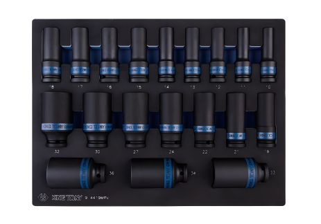 Набор длинных ударных торцевых головок 1/2", 19 ед. (10-36 мм) (EVA ложемент) KING TONY 9-4419MPV Набор длинных ударных торцевых головок 1/2", 19 ед. (10-36 мм) (EVA ложемент) KING TONY 9-4419MPV