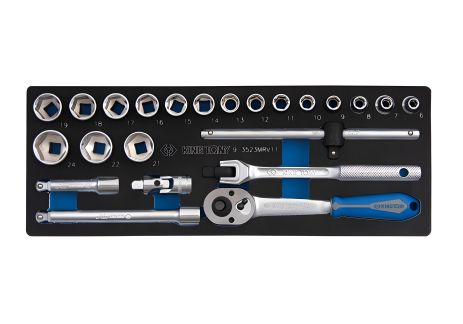 Набір торцевих головок 3/8" (головки, тріскачка, вороток, подовж.) (EVA ложемент) KING TONY 9-3523MRV11