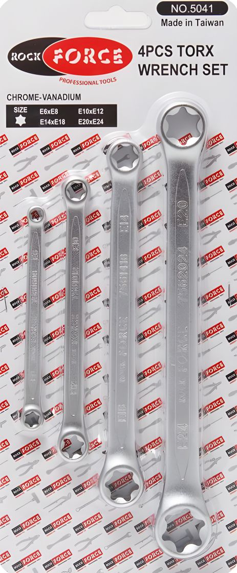 Набір накидних ключів Е-профіль 4 предмета (Е6хЕ8, Е10ХЕ12, Е14ХЕ18,Е20хЕ24) ROCKFORCE RF-5041