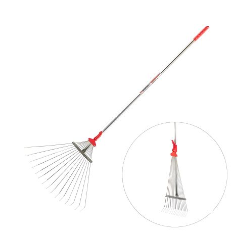 Грабли веерные, 15 прутьев, металлическая рукоятка, регулируемая ширина 20-65 см INTERTOOL FT-3008