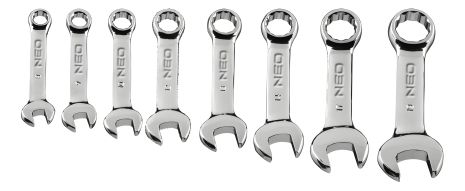 Комбіновані ключі NEO 09-791, набір 8 шт., короткі 8-19 мм, CrV