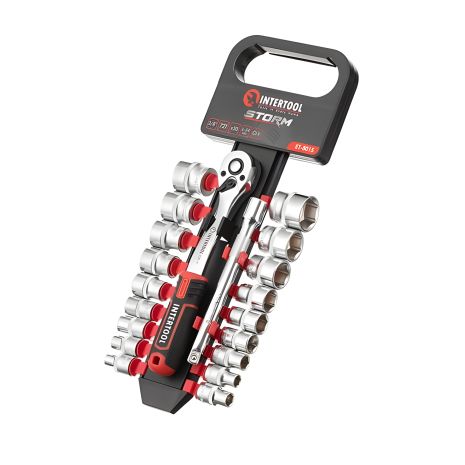 Набор головок STORM, 3/8", Cr-V, 20 ед., головки: 6-24 мм, трещотка 72 зуба, удлинитель 150 мм INTERTOOL ET-8015