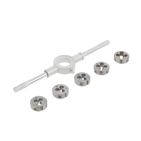 Набор плашек с держателем из 6 единиц для M4-M10, INTERTOOL SD-8019 Набор плашек с держателем из 6 единиц для M4-M10, INTERTOOL SD-8019